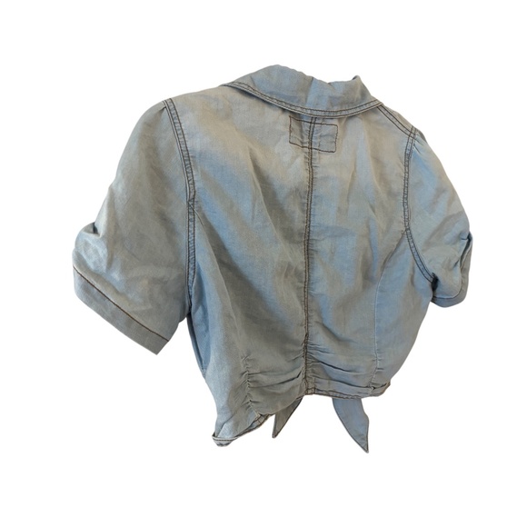 Jane Norman Cropped Denim Tie Front Shirt Blue Size M/L UK 14 - Picture 7 of 10